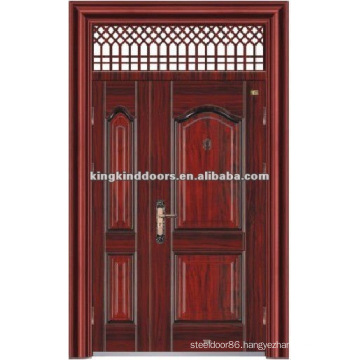 Double Door Leaf Design Steel Security Door with Top Window KKDFB-8010 From China Top 10 Brand